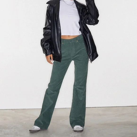 Motel Rocks x Olivia Neill Bootleg Jeans in Cord Green - Picture 3 of 16
